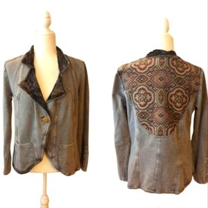 Indigo Thread Co. Boho French terry knit tapestry back grey jacket NWT Sz S